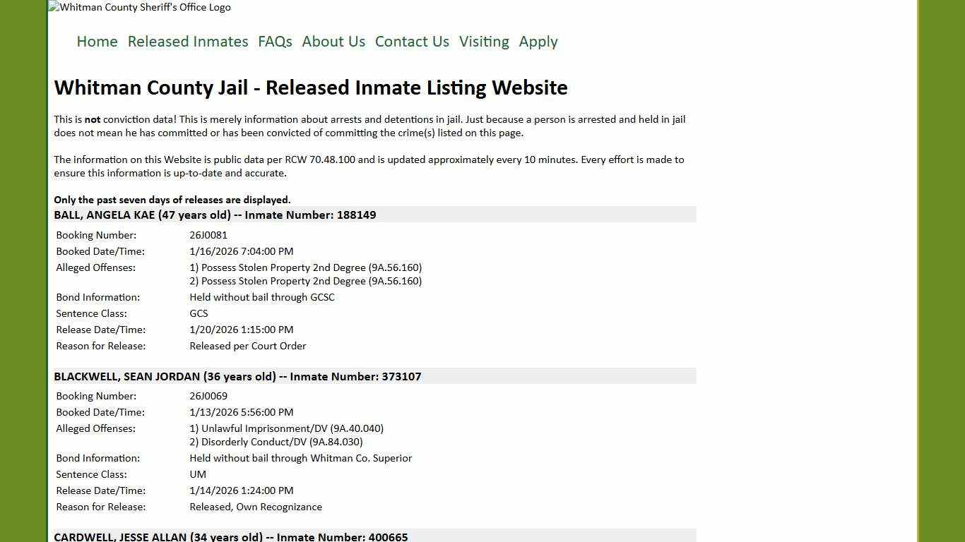 Whitman County Jail - Inmate Listing Website