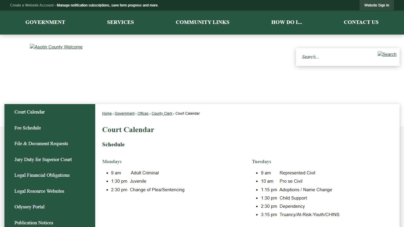 Court Calendar | Asotin County, WA